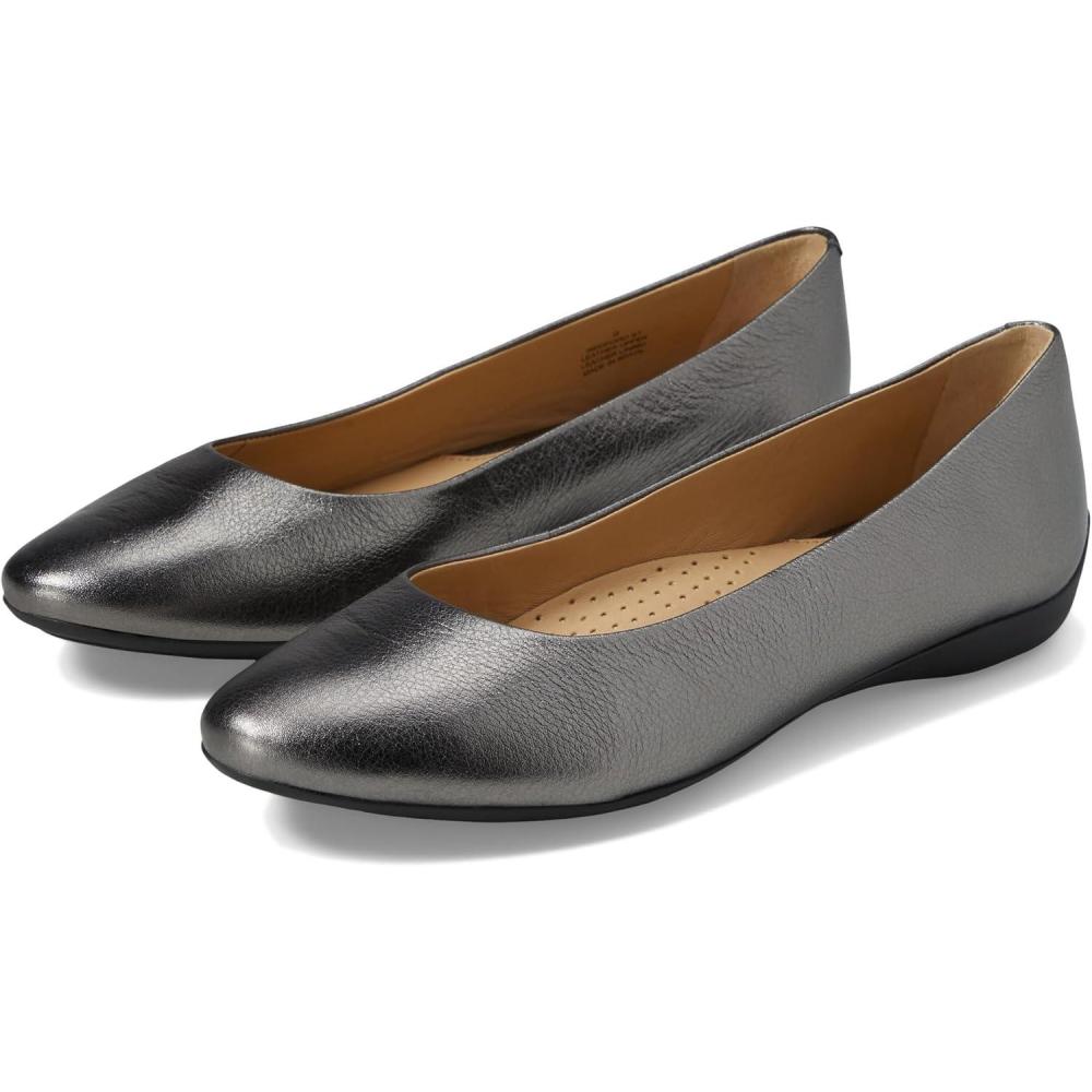 image:imageWomens Genuine Leather Comfort Slip on Ballet FlatsPewter Metallic