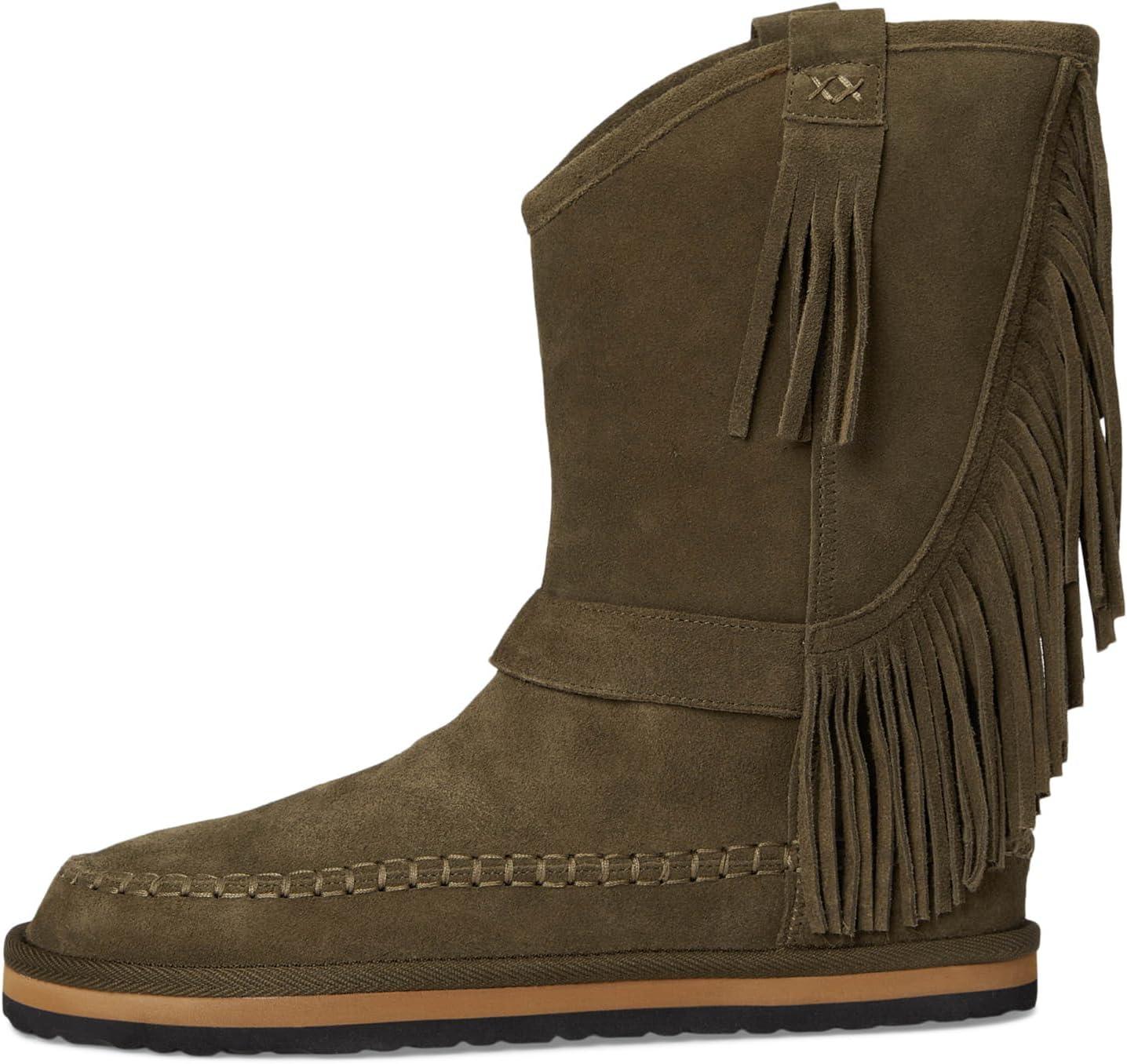 image:imageFree People Womens Faye Fringe Pull On Slipper BootsMilitary Olive Suede