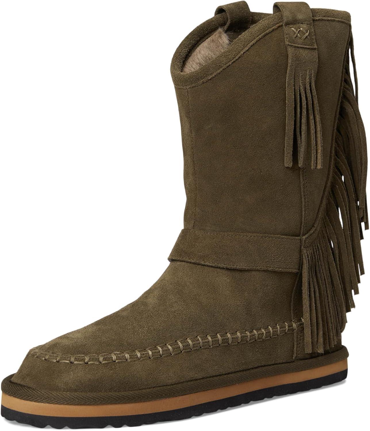 image:imageFree People Womens Faye Fringe Pull On Slipper BootsMilitary Olive Suede