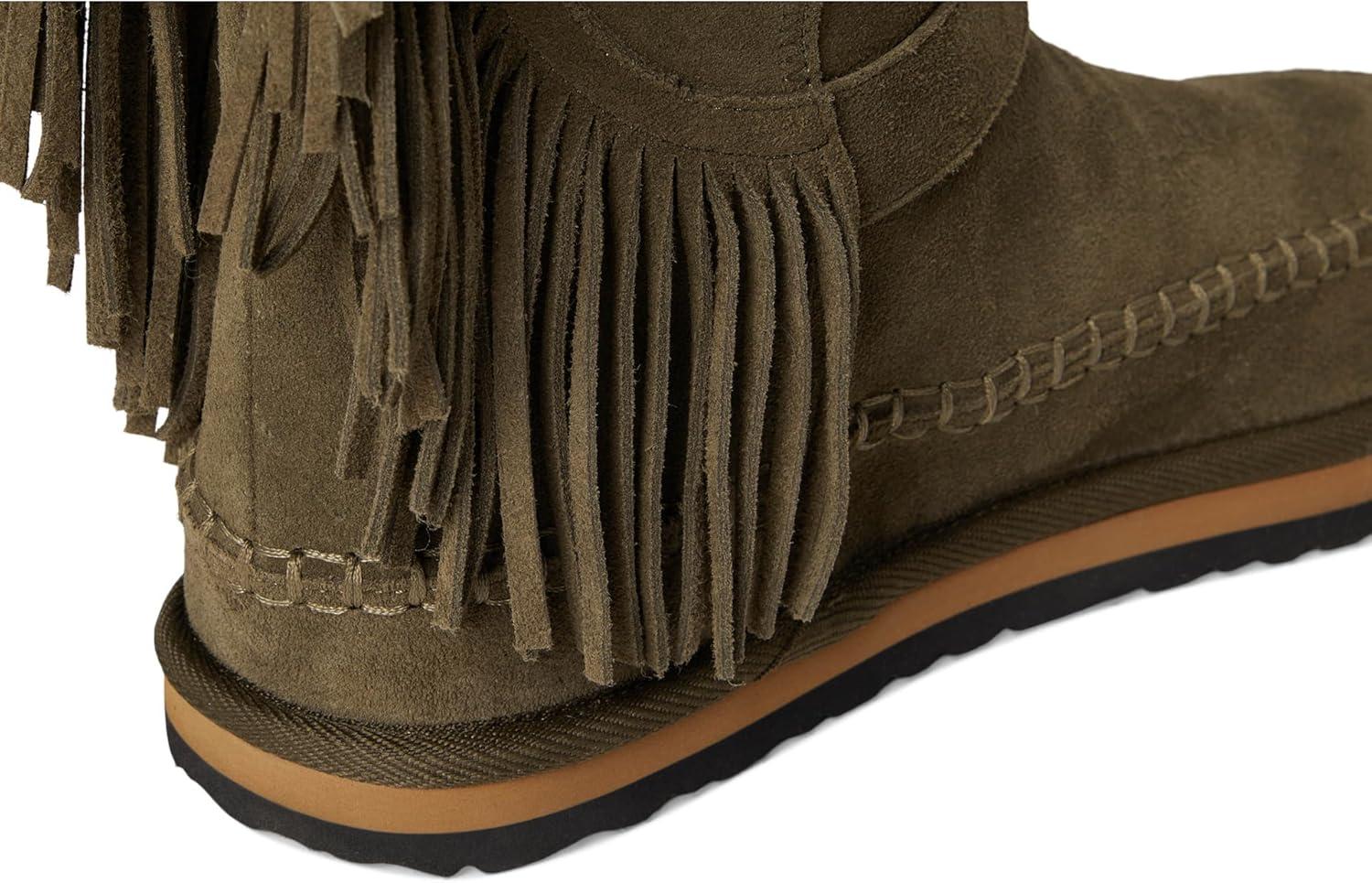 image:imageFree People Womens Faye Fringe Pull On Slipper BootsMilitary Olive Suede