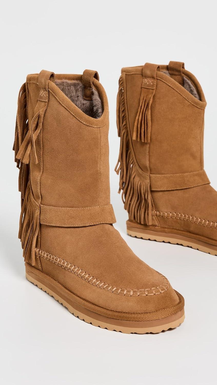 image:imageFree People Womens Faye Fringe Pull On Slipper BootsToffee Suede