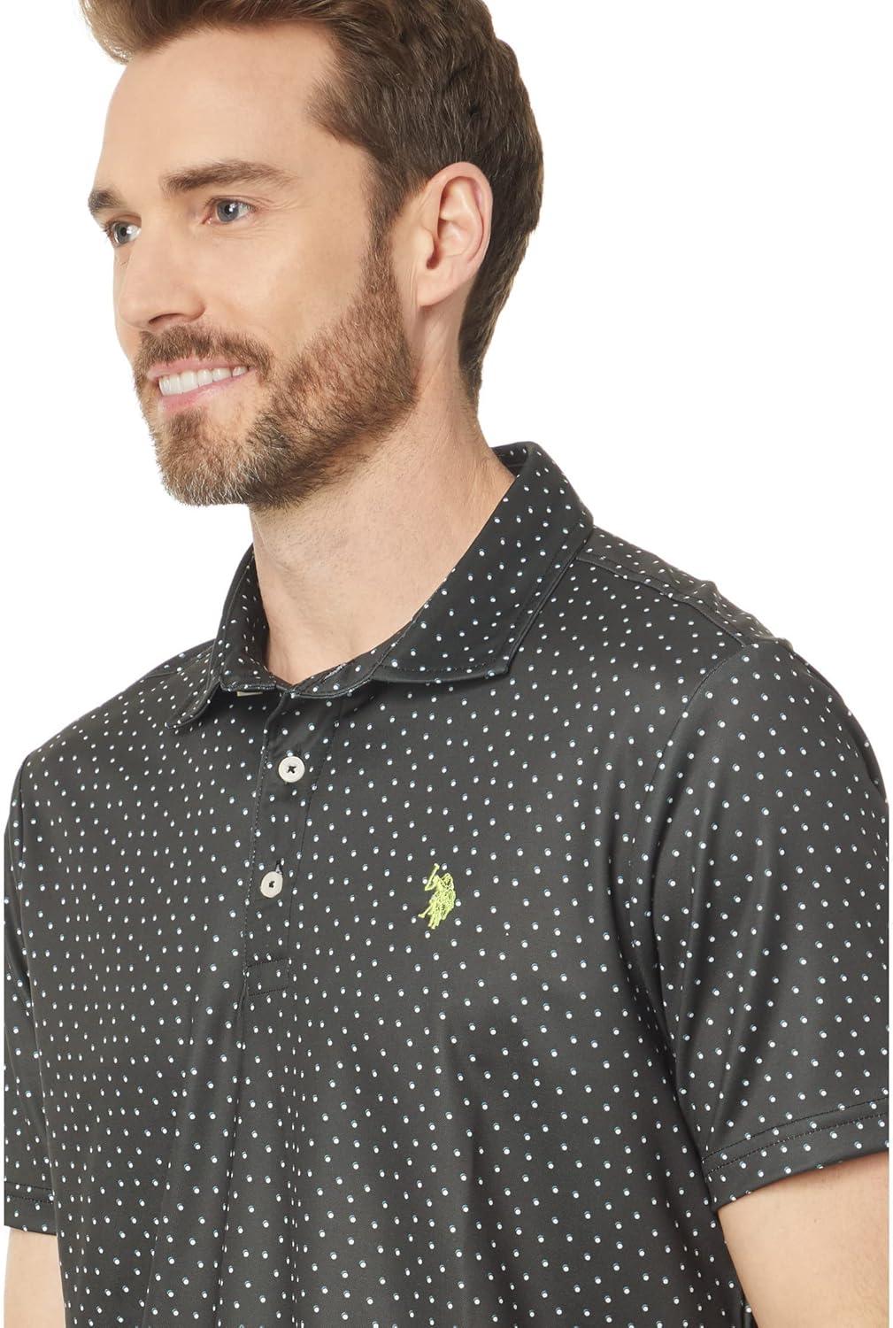 image:imagePerformance Polo with Shadow Dot Print by US Polo AssnBlackElectric Lime