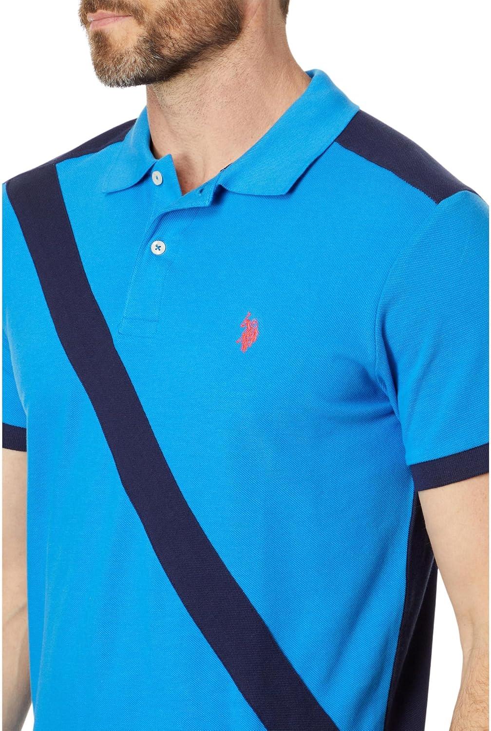image:imageUS POLO ASSN Short Sleeve Slim Fit Sash Front Pique Knit Polo ShirtFrench Blue