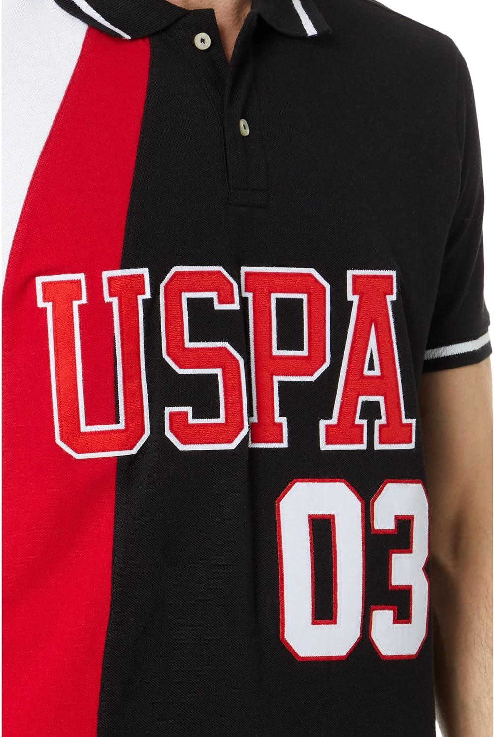 image:imageUS POLO ASSN mens Slim Fit Curved Piecing Pique Knit PoloBlack