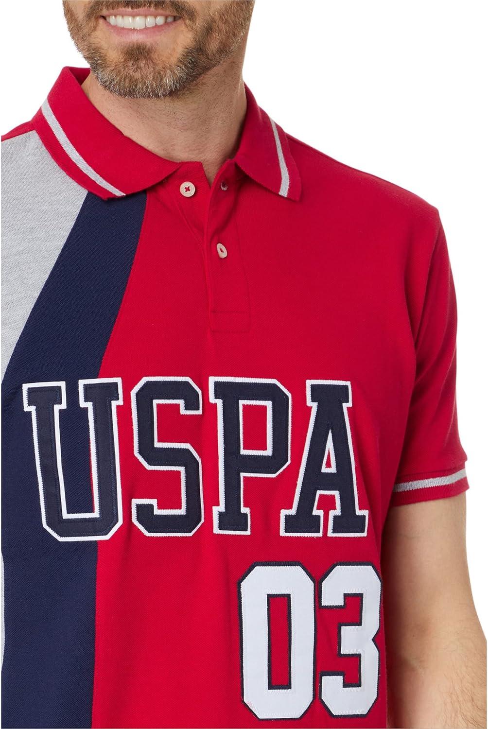 image:imageUS POLO ASSN mens Slim Fit Curved Piecing Pique Knit PoloEngine Red