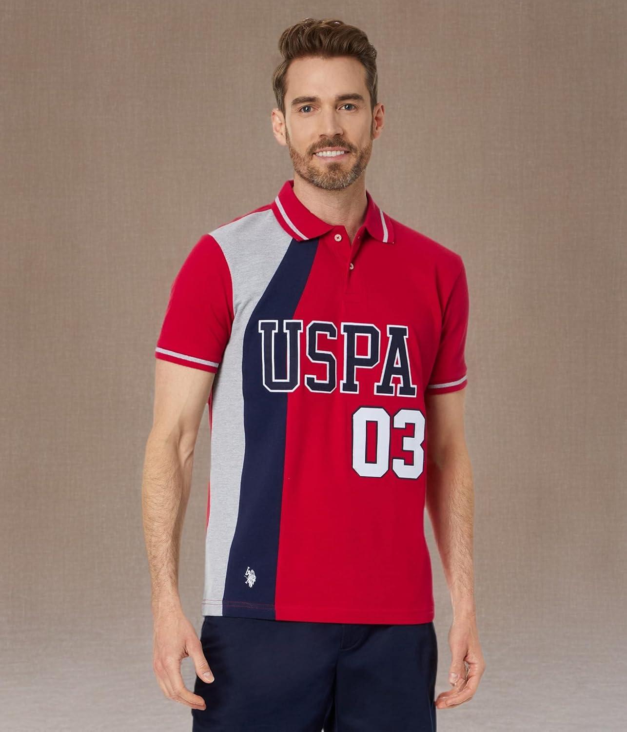 image:imageUS POLO ASSN mens Slim Fit Curved Piecing Pique Knit PoloEngine Red