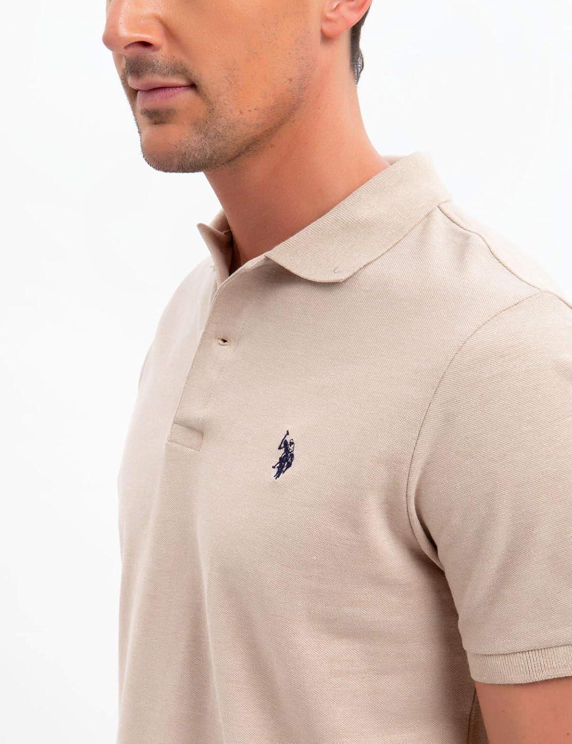 image:imageUS Polo Assn Mens Classic Polo Shirt TwoButton Closure Pique Polo Shirt Summer Fashion Golf ShirtKhaki Heather