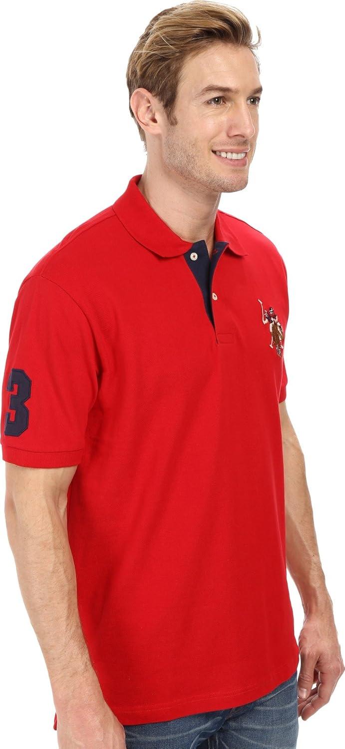 image:imageUS Polo Assn Mens Multi Color Logo Solid Pique Polo ShirtEngine Red