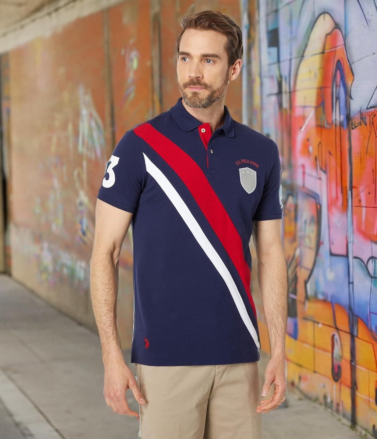 image:imageUS Polo Assn Short Sleeve Pieced Sash Pique Polo Classic Navy LG