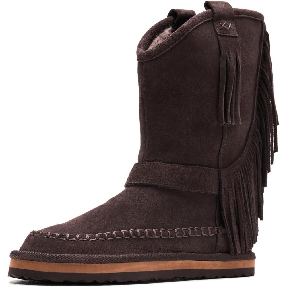image:imageFree People Womens Faye Fringe Pull On Slipper BootsChocolate Suede