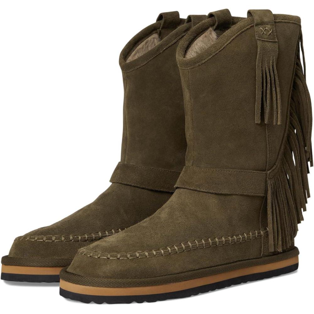 image:imageFree People Womens Faye Fringe Pull On Slipper BootsMilitary Olive Suede