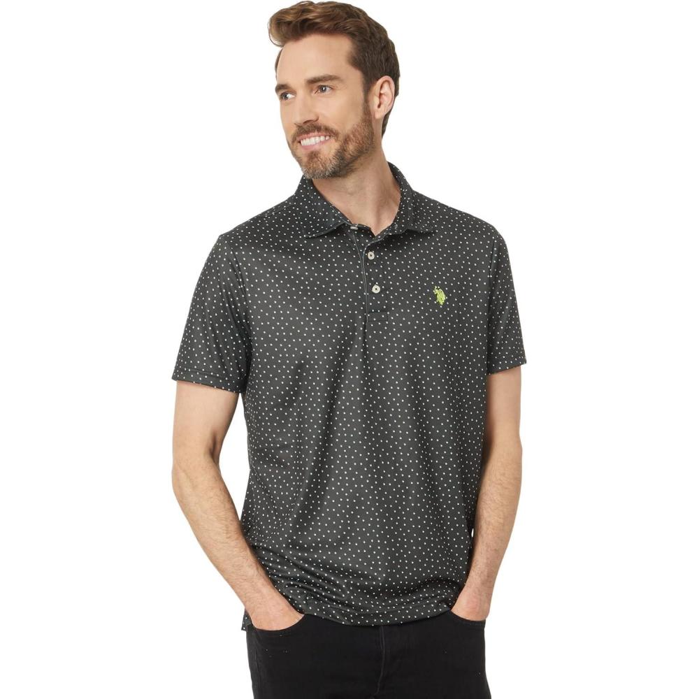 image:imagePerformance Polo with Shadow Dot Print by US Polo AssnBlackElectric Lime
