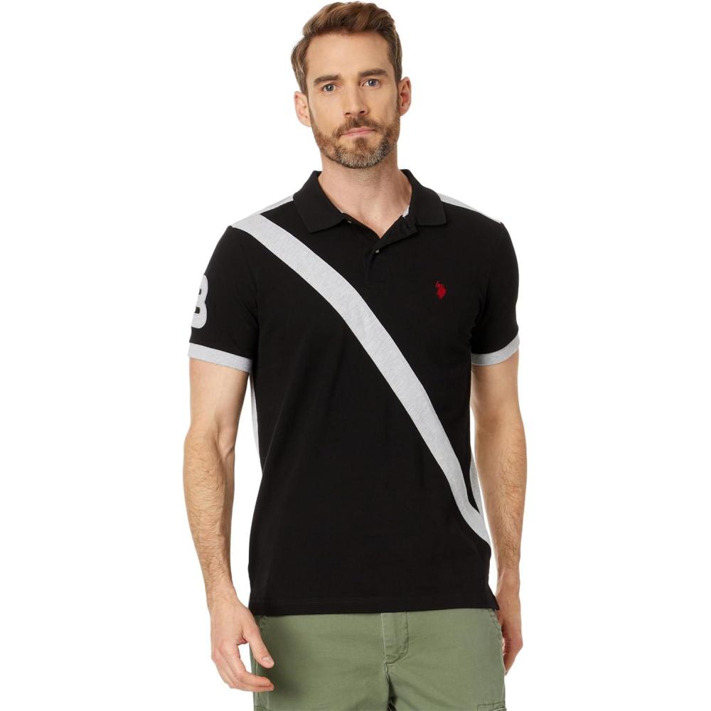 image:imageUS POLO ASSN Short Sleeve Slim Fit Sash Front Pique Knit Polo ShirtBlack