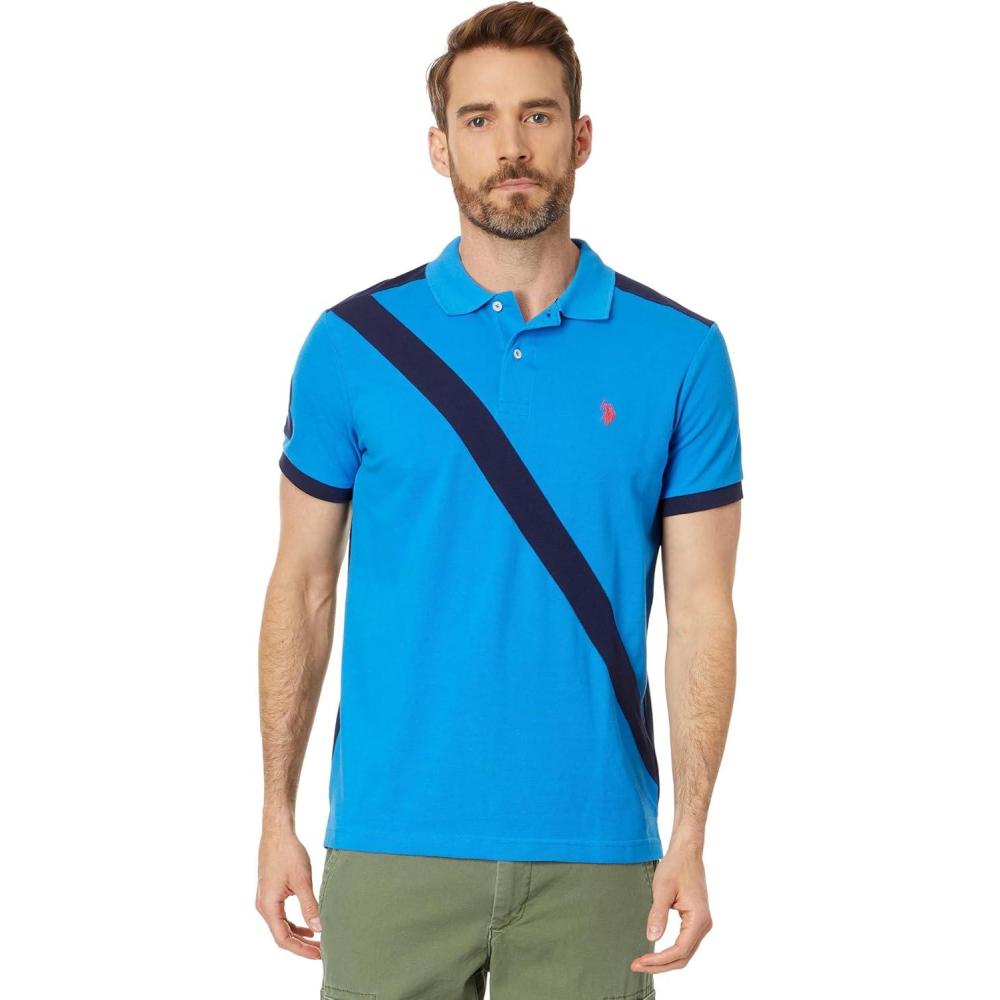 image:imageUS POLO ASSN Short Sleeve Slim Fit Sash Front Pique Knit Polo ShirtFrench Blue