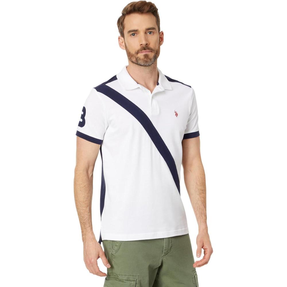 image:imageUS POLO ASSN Short Sleeve Slim Fit Sash Front Pique Knit Polo ShirtWhite