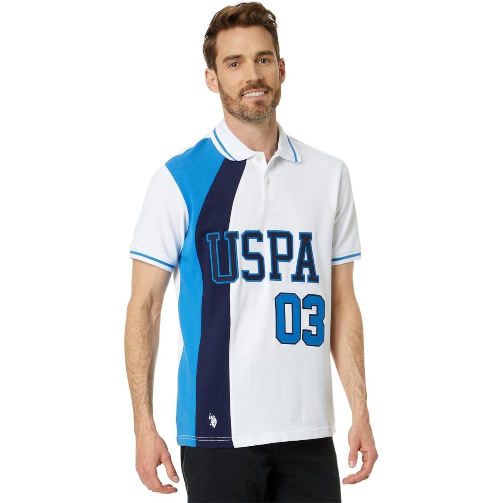 image:imageUS POLO ASSN mens Slim Fit Curved Piecing Pique Knit PoloWhite