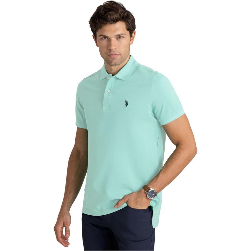 image:imageUS Polo Assn Mens Classic Polo Shirt TwoButton Closure Pique Polo Shirt Summer Fashion Golf ShirtAqua Light