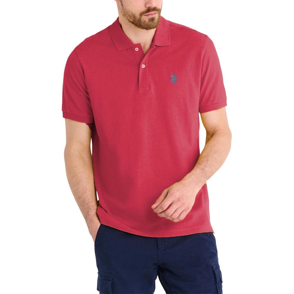 image:imageUS Polo Assn Mens Classic Polo Shirt TwoButton Closure Pique Polo Shirt Summer Fashion Golf ShirtAutumn Sky Red