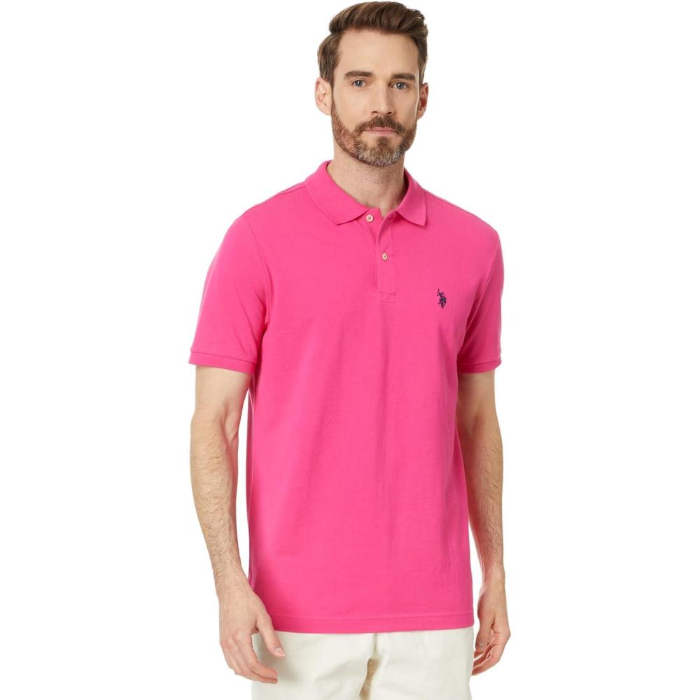 image:imageUS Polo Assn Mens Classic Polo Shirt TwoButton Closure Pique Polo Shirt Summer Fashion Golf ShirtBig Top Pink