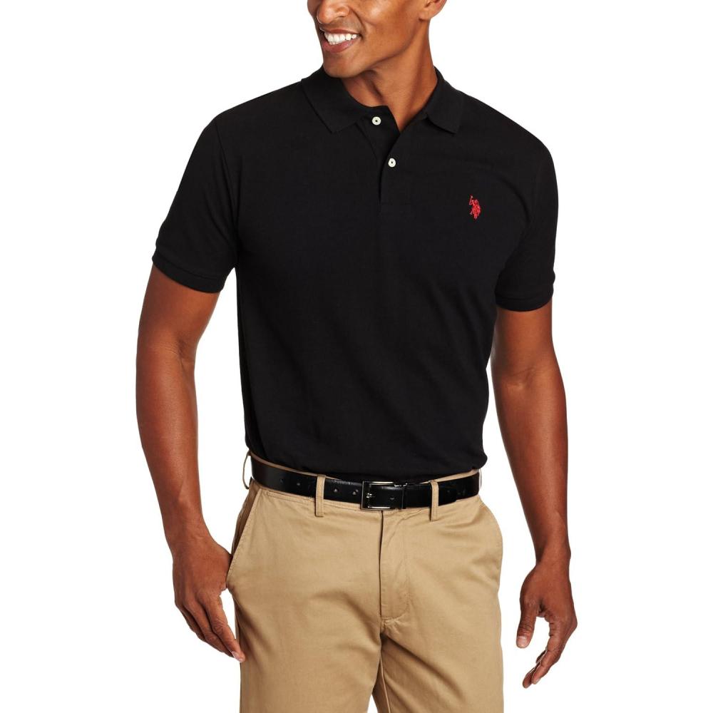 image:imageUS Polo Assn Mens Classic Polo Shirt TwoButton Closure Pique Polo Shirt Summer Fashion Golf ShirtBlack