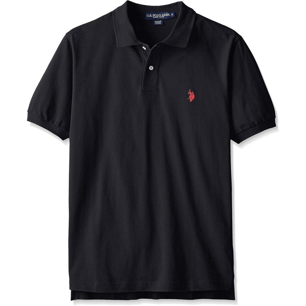 image:imageUS Polo Assn Mens Classic Polo Shirt TwoButton Closure Pique Polo Shirt Summer Fashion Golf ShirtBlackBlackBlack