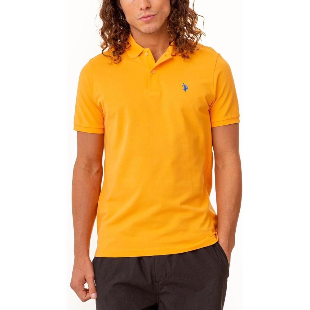 image:imageUS Polo Assn Mens Classic Polo Shirt TwoButton Closure Pique Polo Shirt Summer Fashion Golf ShirtBlazing Orange