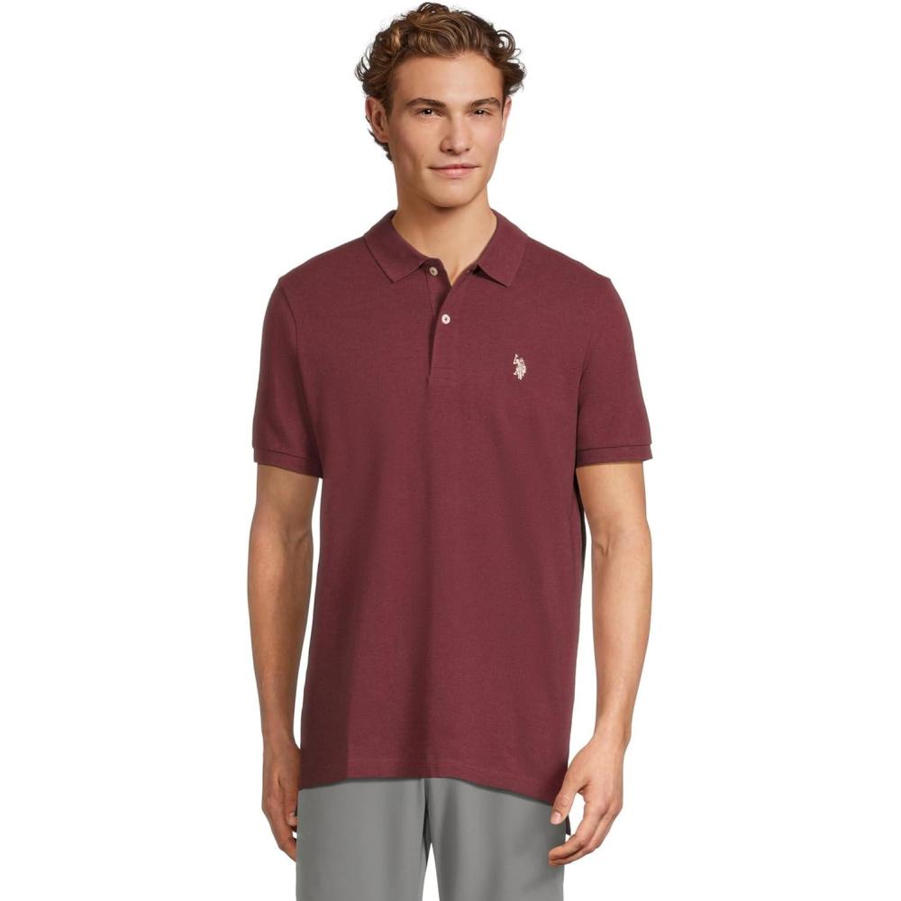 image:imageUS Polo Assn Mens Classic Polo Shirt TwoButton Closure Pique Polo Shirt Summer Fashion Golf ShirtBurgandy Heather