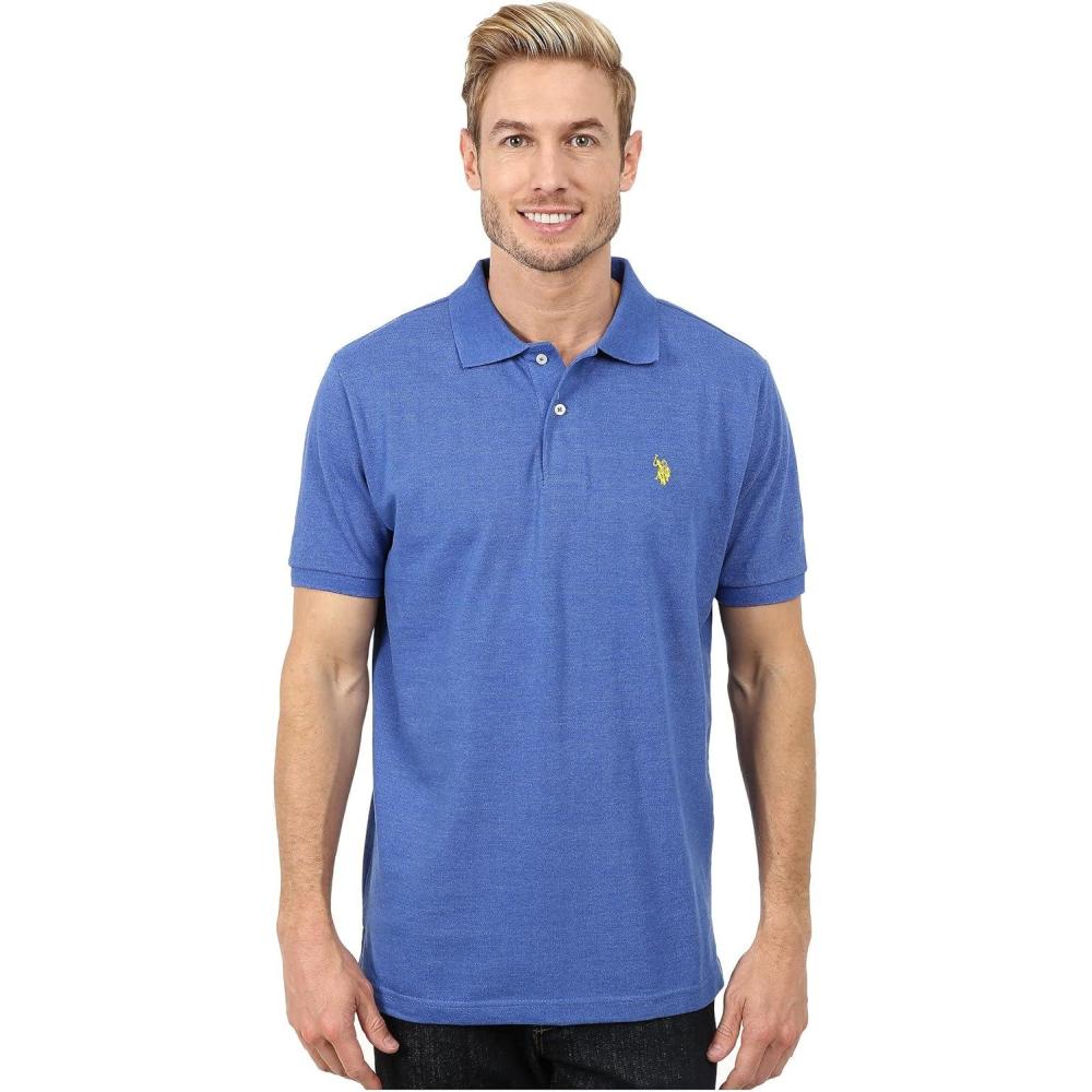 image:imageUS Polo Assn Mens Classic Polo Shirt TwoButton Closure Pique Polo Shirt Summer Fashion Golf ShirtCobalt Heather