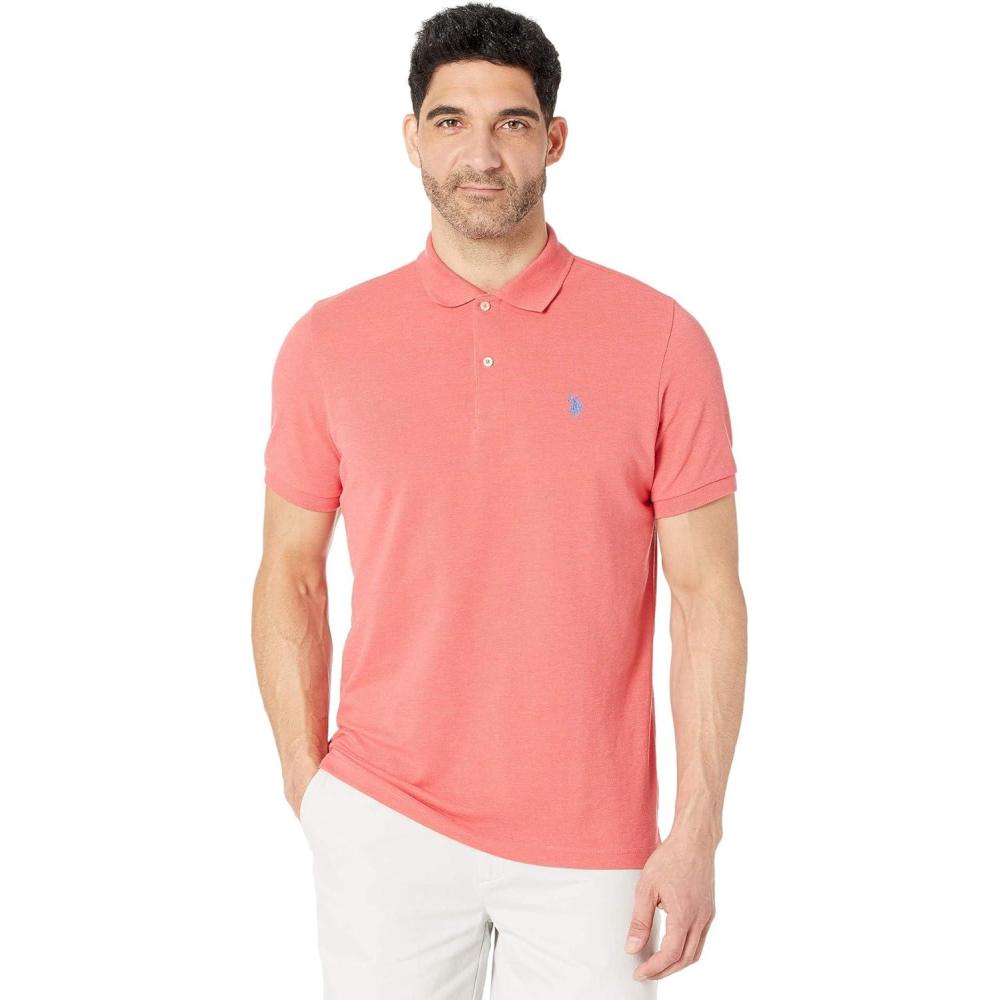 image:imageUS Polo Assn Mens Classic Polo Shirt TwoButton Closure Pique Polo Shirt Summer Fashion Golf ShirtCoral Shell Heather