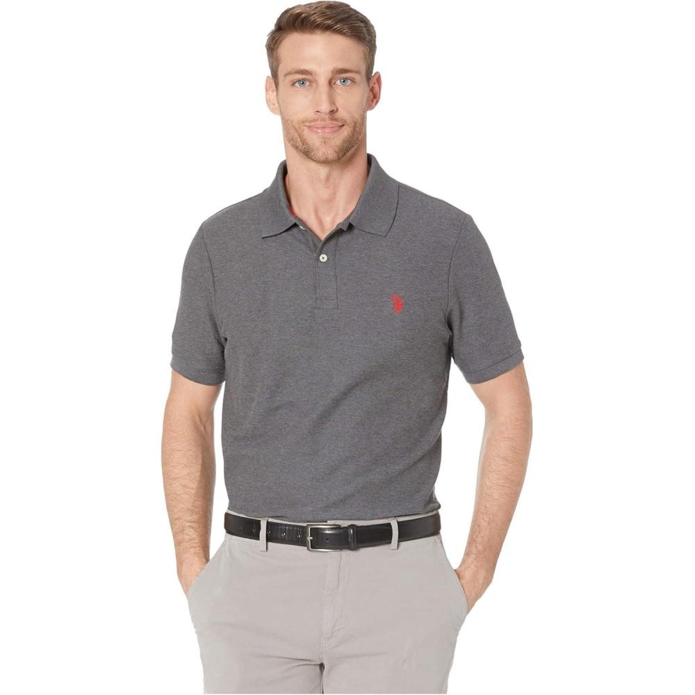 image:imageUS Polo Assn Mens Classic Polo Shirt TwoButton Closure Pique Polo Shirt Summer Fashion Golf ShirtDark Heather Grey