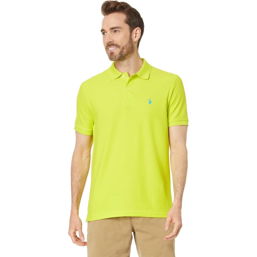 image:imageUS Polo Assn Mens Classic Polo Shirt TwoButton Closure Pique Polo Shirt Summer Fashion Golf ShirtElectric Lime