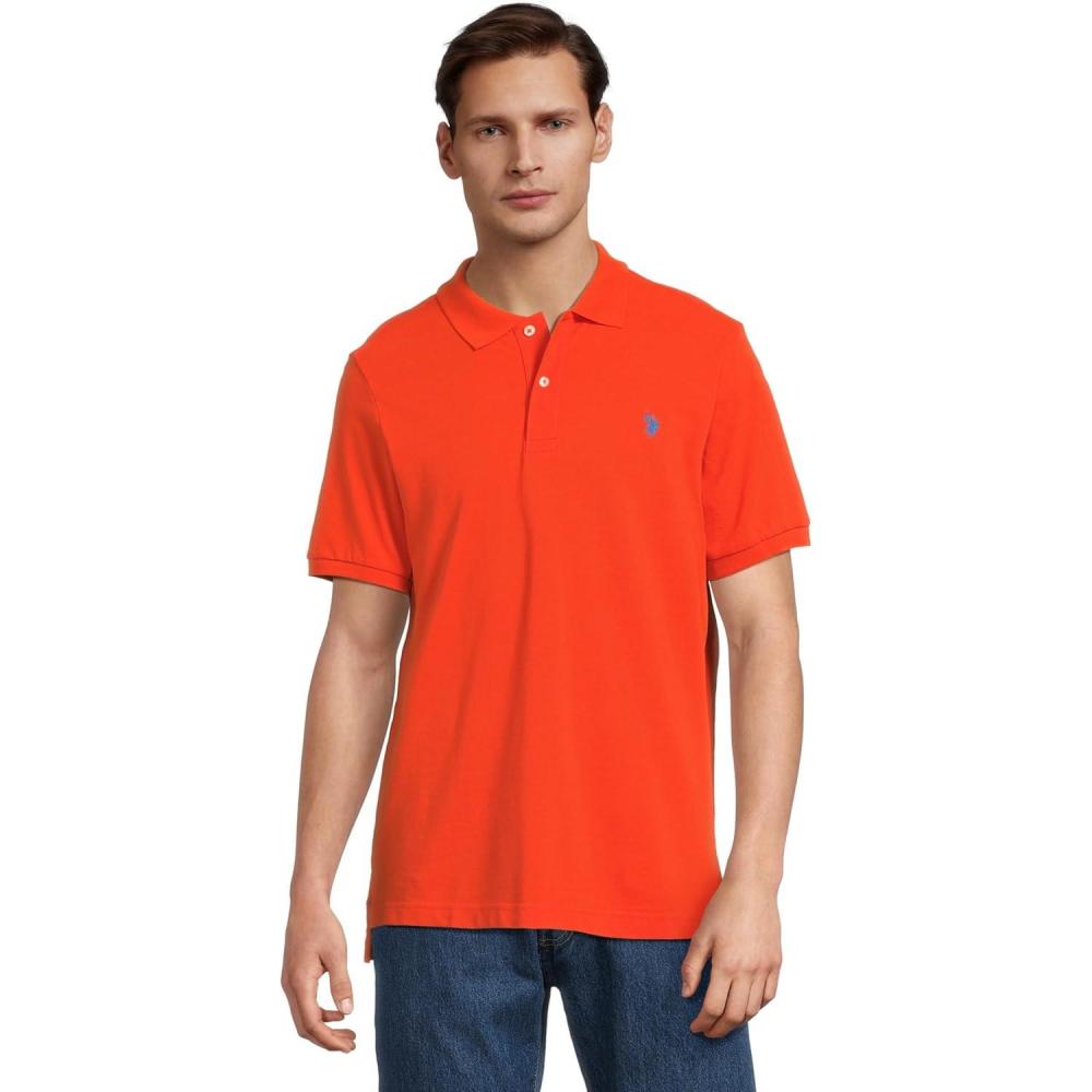 image:imageUS Polo Assn Mens Classic Polo Shirt TwoButton Closure Pique Polo Shirt Summer Fashion Golf ShirtExplorer Orange