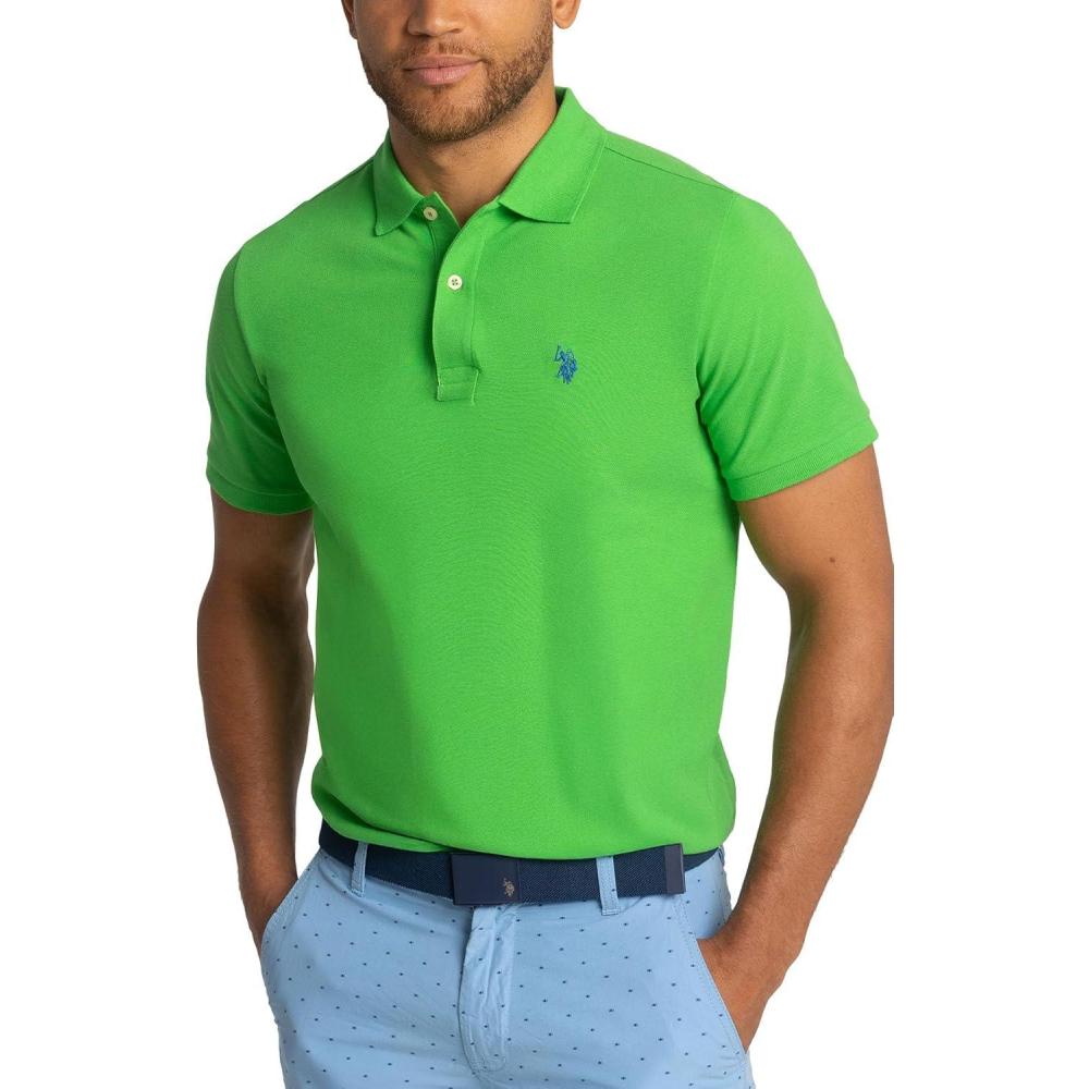 image:imageUS Polo Assn Mens Classic Polo Shirt TwoButton Closure Pique Polo Shirt Summer Fashion Golf ShirtGreen Lawn