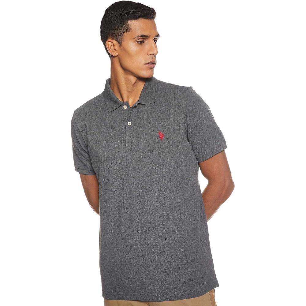 image:imageUS Polo Assn Mens Classic Polo Shirt TwoButton Closure Pique Polo Shirt Summer Fashion Golf ShirtHeather Dark Gray