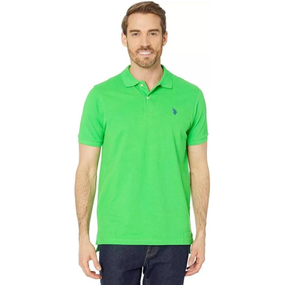 image:imageUS Polo Assn Mens Classic Polo Shirt TwoButton Closure Pique Polo Shirt Summer Fashion Golf ShirtHockney Green