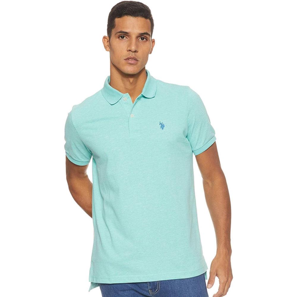 image:imageUS Polo Assn Mens Classic Polo Shirt TwoButton Closure Pique Polo Shirt Summer Fashion Golf ShirtJade Green Heather