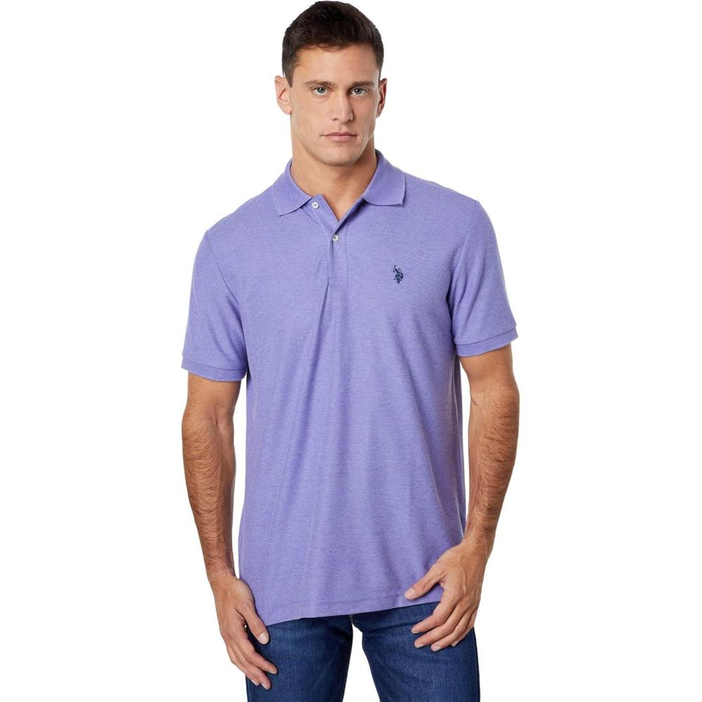 image:imageUS Polo Assn Mens Classic Polo Shirt TwoButton Closure Pique Polo Shirt Summer Fashion Golf ShirtLavender Heather