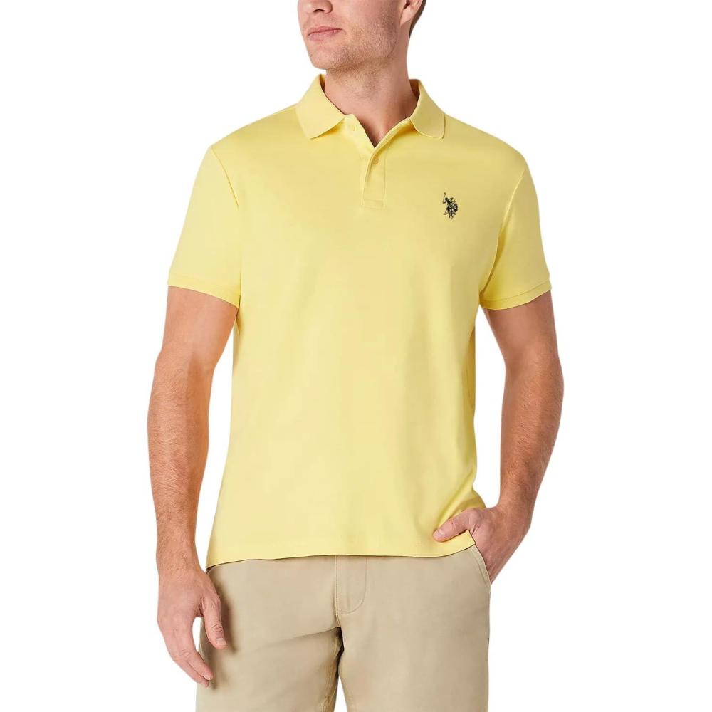 image:imageUS Polo Assn Mens Classic Polo Shirt TwoButton Closure Pique Polo Shirt Summer Fashion Golf ShirtLemon FrostNavy