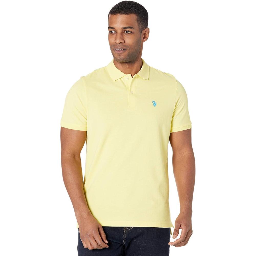 image:imageUS Polo Assn Mens Classic Polo Shirt TwoButton Closure Pique Polo Shirt Summer Fashion Golf ShirtLime Light