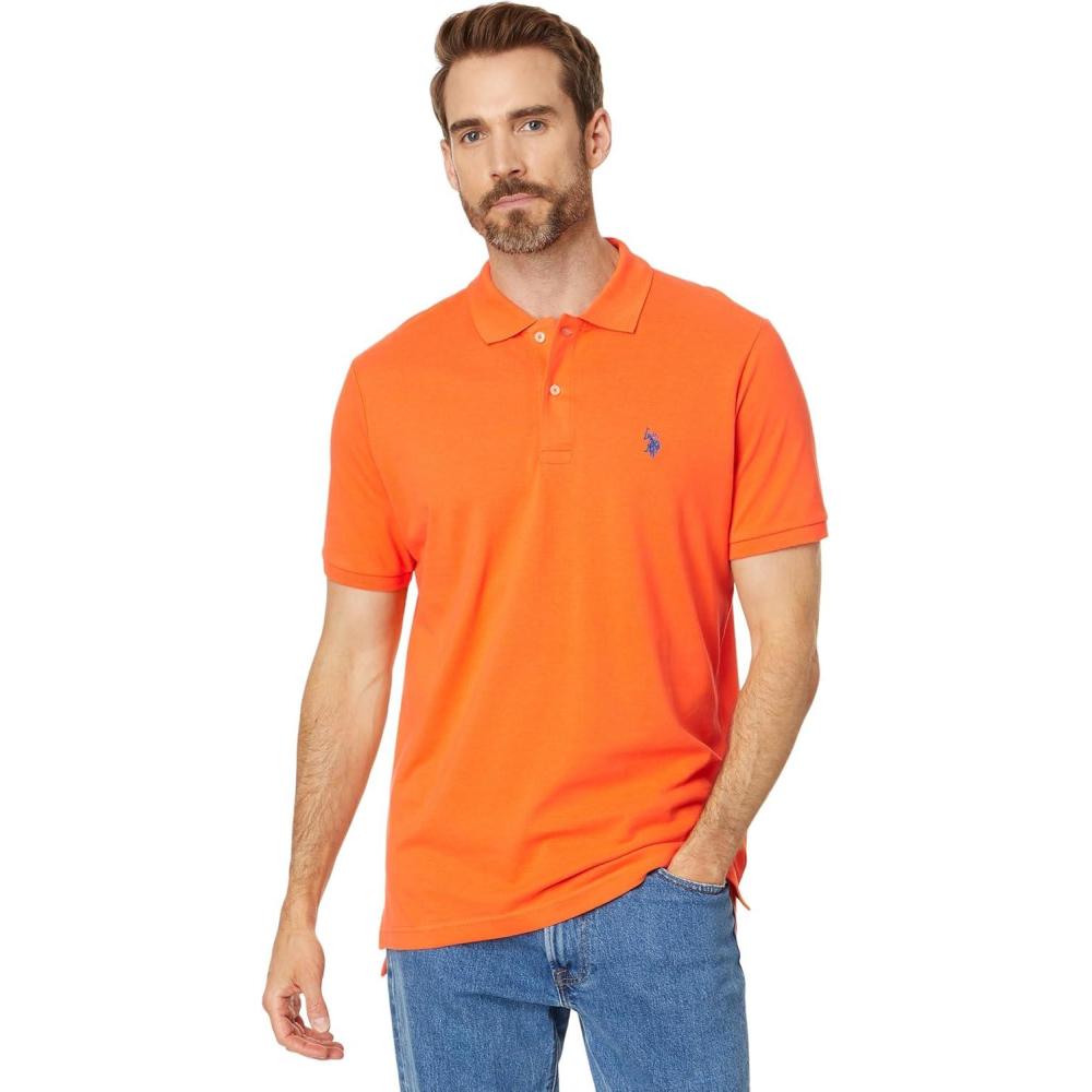image:imageUS Polo Assn Mens Classic Polo Shirt TwoButton Closure Pique Polo Shirt Summer Fashion Golf ShirtMadras Orange