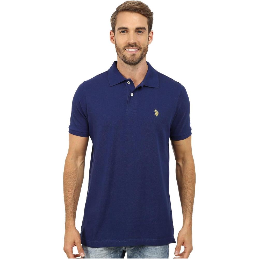 image:imageUS Polo Assn Mens Classic Polo Shirt TwoButton Closure Pique Polo Shirt Summer Fashion Golf ShirtMarina Blue