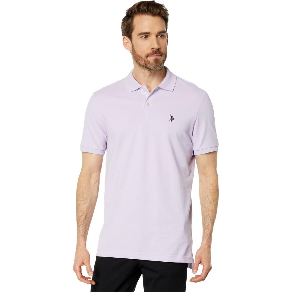 image:imageUS Polo Assn Mens Classic Polo Shirt TwoButton Closure Pique Polo Shirt Summer Fashion Golf ShirtPastel Lilac