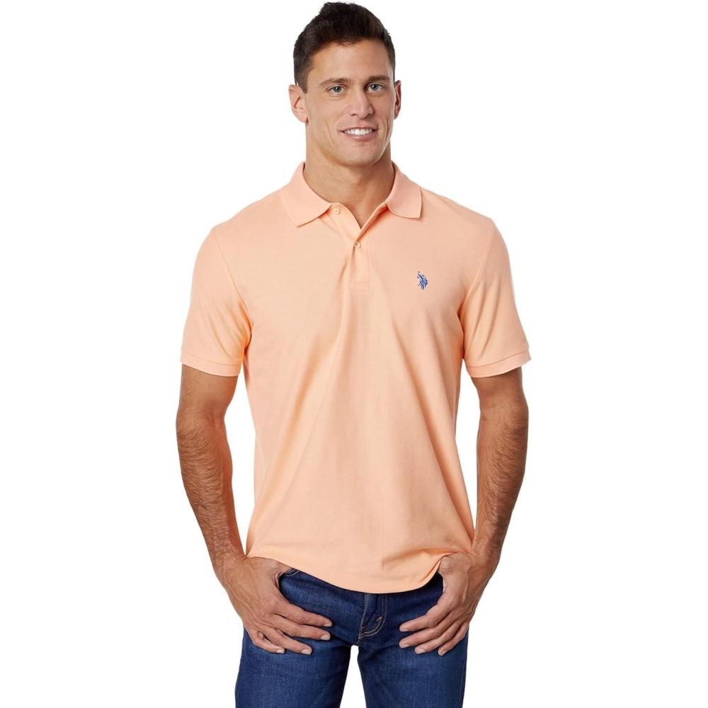 image:imageUS Polo Assn Mens Classic Polo Shirt TwoButton Closure Pique Polo Shirt Summer Fashion Golf ShirtPeach Nectar