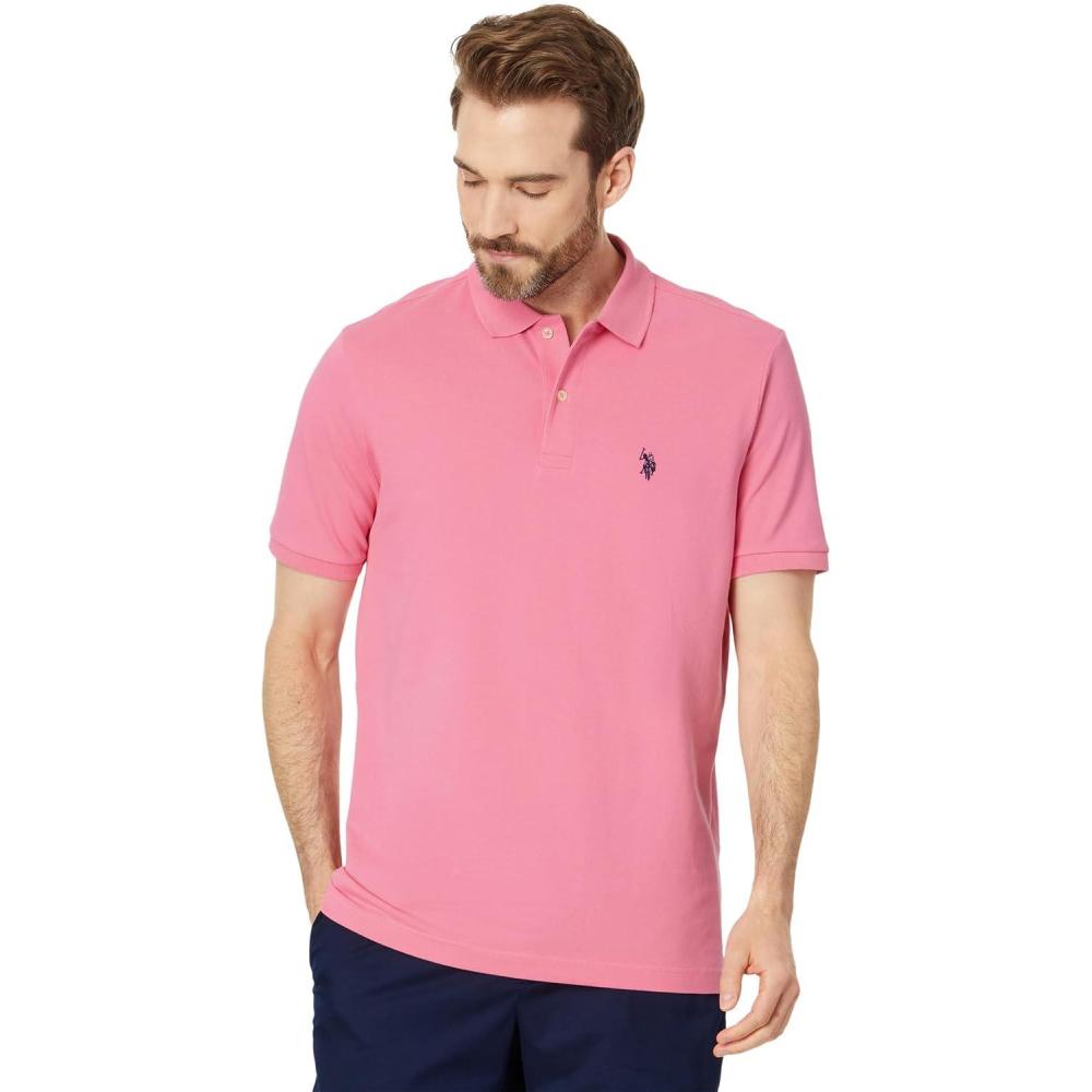 image:imageUS Polo Assn Mens Classic Polo Shirt TwoButton Closure Pique Polo Shirt Summer Fashion Golf ShirtPink Movement