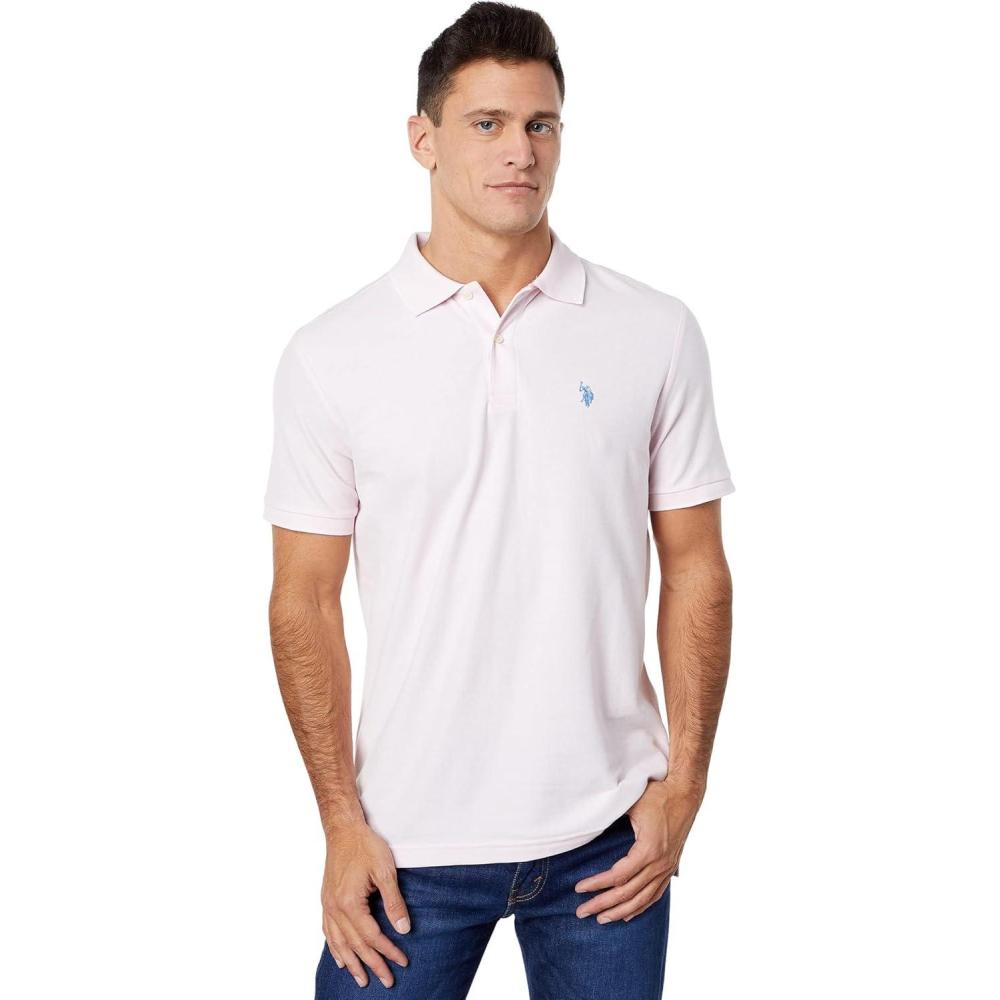 image:imageUS Polo Assn Mens Classic Polo Shirt TwoButton Closure Pique Polo Shirt Summer Fashion Golf ShirtPrimary Pink
