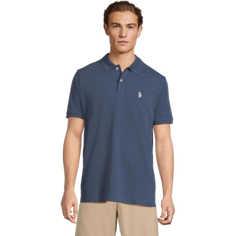 image:imageUS Polo Assn Mens Classic Polo Shirt TwoButton Closure Pique Polo Shirt Summer Fashion Golf ShirtRinse Blue Heather