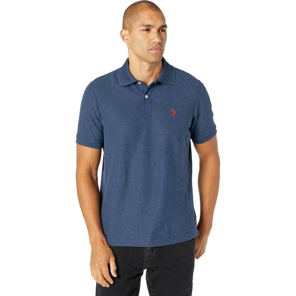 image:imageUS Polo Assn Mens Classic Polo Shirt TwoButton Closure Pique Polo Shirt Summer Fashion Golf ShirtRinse Blue Heather Earth Red
