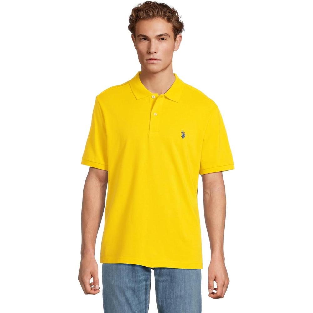 image:imageUS Polo Assn Mens Classic Polo Shirt TwoButton Closure Pique Polo Shirt Summer Fashion Golf ShirtScoring Yellow