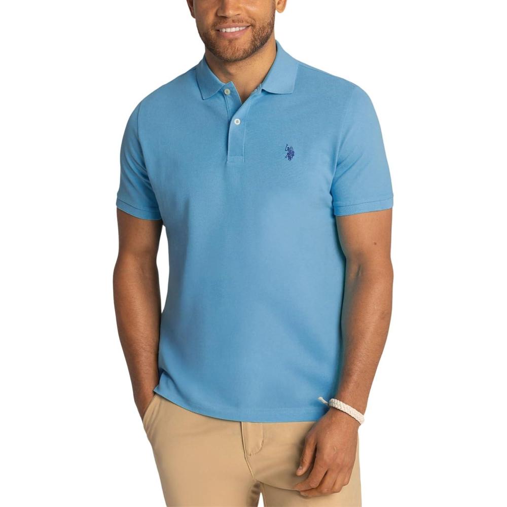 image:imageUS Polo Assn Mens Classic Polo Shirt TwoButton Closure Pique Polo Shirt Summer Fashion Golf ShirtSedona Blue