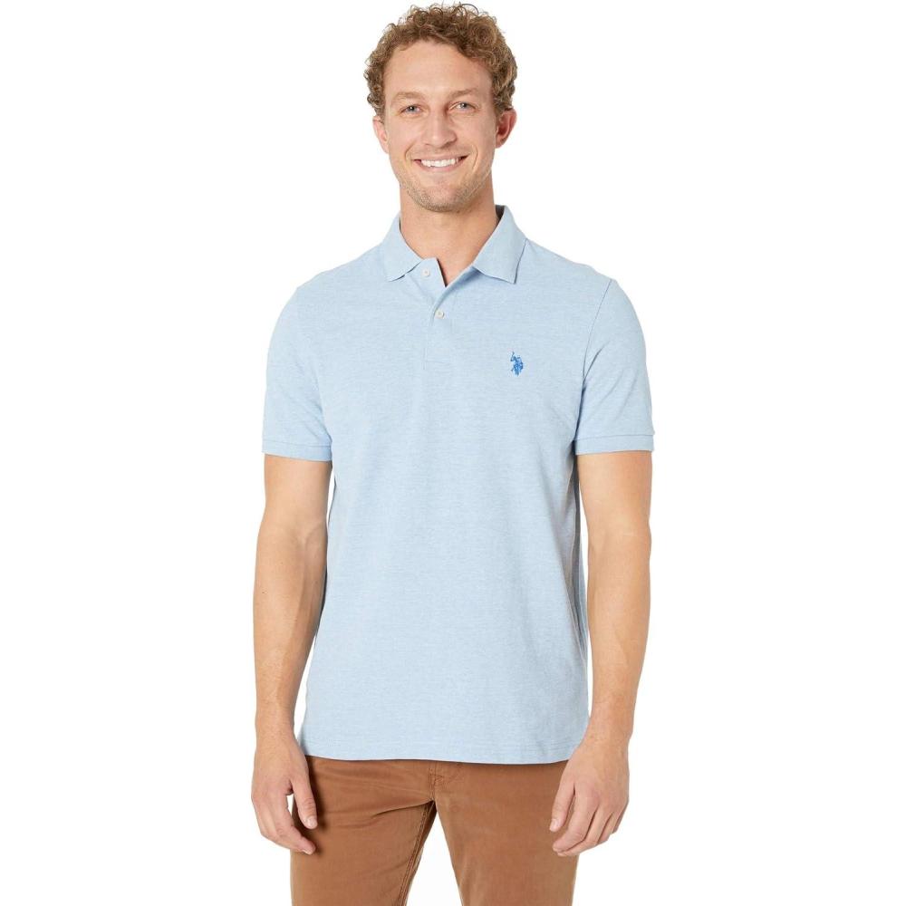 image:imageUS Polo Assn Mens Classic Polo Shirt TwoButton Closure Pique Polo Shirt Summer Fashion Golf ShirtSurf Blue Heather